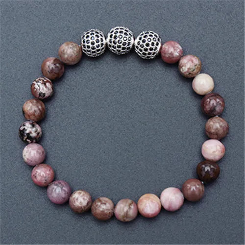 Assorted Natural Stone Bead Bracelets - Handmade Stretch Cuffs with Metal Charms