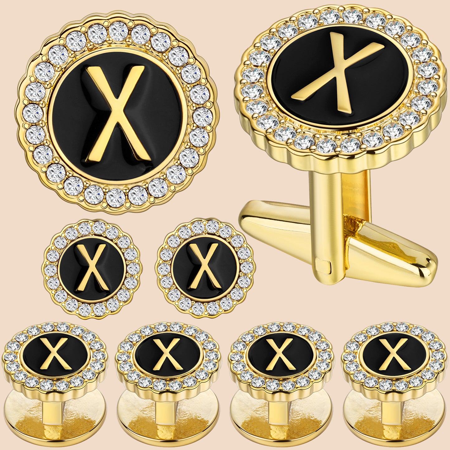 HAWSON 18K Gold Tone Initial Cufflinks and Tuxedo Studs Set