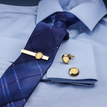 HAWSON Gold Tone Tie Clips and Cufflinks Set for Men