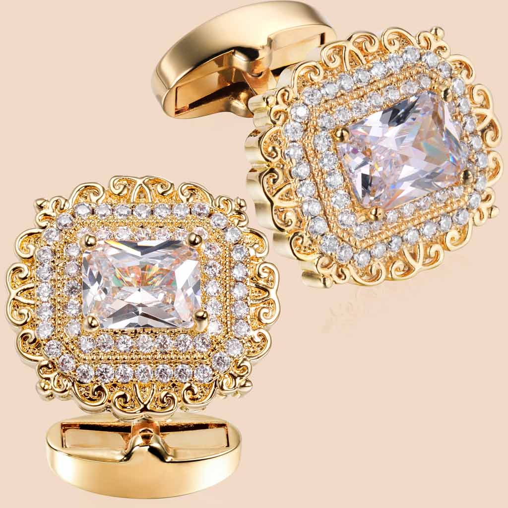 HAWSON 18K Gold Color Zircon Cufflinks