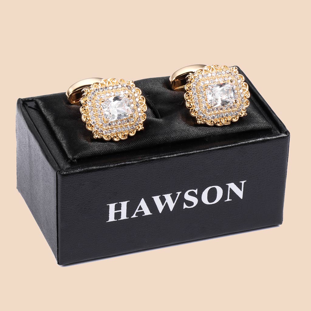 HAWSON 18K Gold Color Zircon Cufflinks