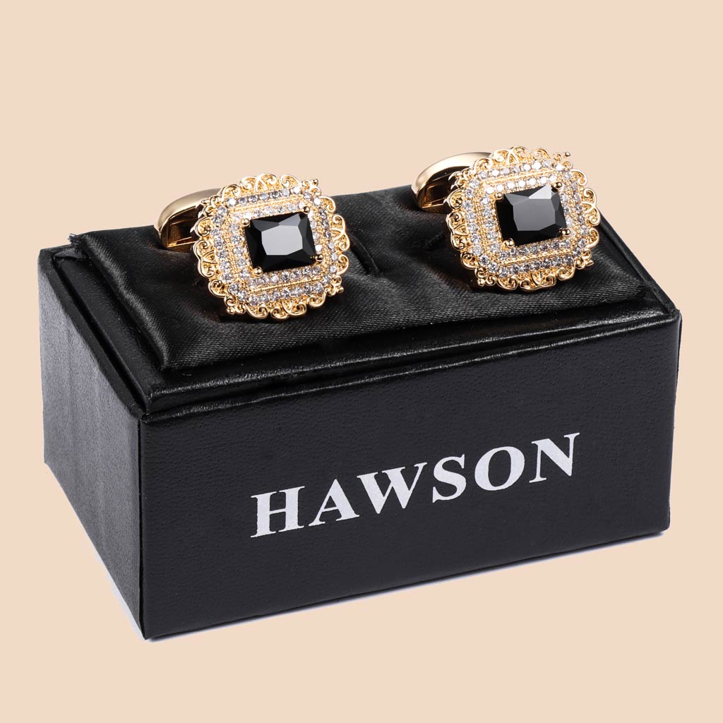 HAWSON 18K Gold Color Zircon Cufflinks