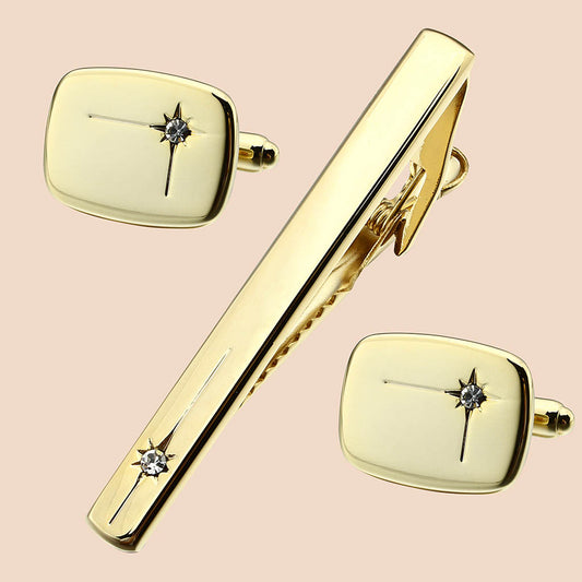HAWSON Gold Tone Cufflinks and Tie Clips with Inlaying Crystal