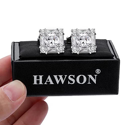 HAWSON Shiny Cufflinks for Men's Fancy Shirt for Suit, in Gift Box, Matching with Solid Tie in Red White Black Blue Easily