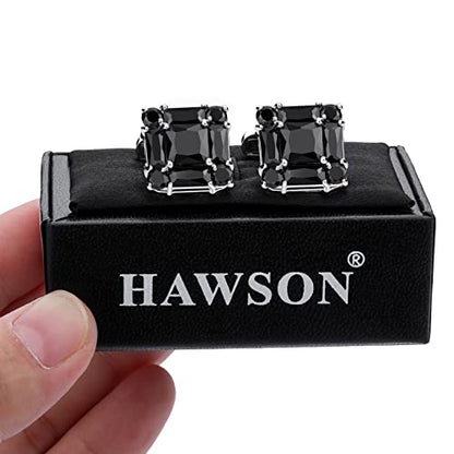 HAWSON Shiny Cufflinks for Men's Fancy Shirt for Suit, in Gift Box, Matching with Solid Tie in Red White Black Blue Easily