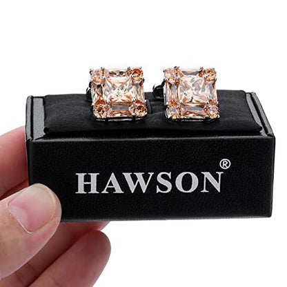 HAWSON Shiny Cufflinks for Men's Fancy Shirt for Suit, in Gift Box, Matching with Solid Tie in Red White Black Blue Easily