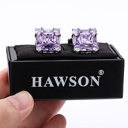 HAWSON Shiny Cufflinks for Men's Fancy Shirt for Suit, in Gift Box, Matching with Solid Tie in Red White Black Blue Easily