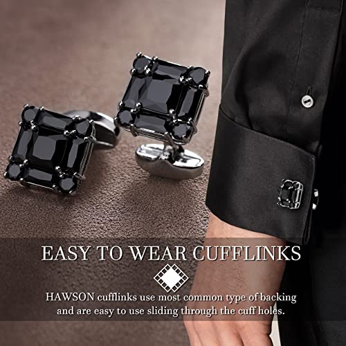 HAWSON Shiny Cufflinks for Men's Fancy Shirt for Suit, in Gift Box,  Matching with Solid Tie in Red White Black Blue Easily