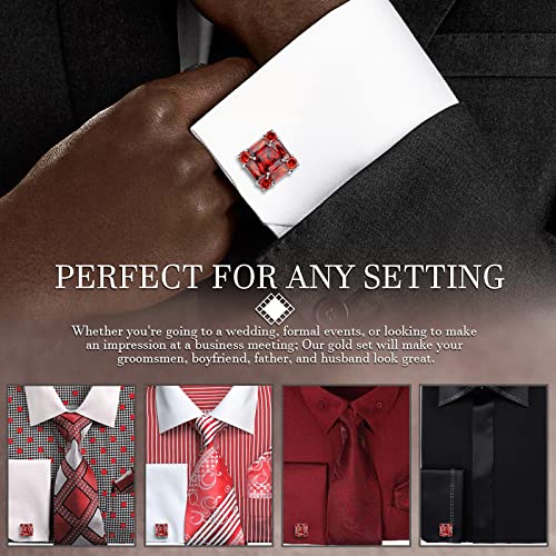 HAWSON Shiny Cufflinks for Men's Fancy Shirt for Suit, in Gift Box, Matching with Solid Tie in Red White Black Blue Easily