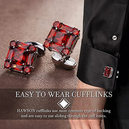 HAWSON Shiny Cufflinks for Men's Fancy Shirt for Suit, in Gift Box, Matching with Solid Tie in Red White Black Blue Easily