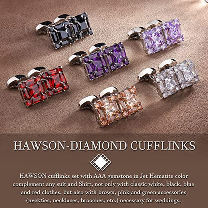 HAWSON Shiny Cufflinks for Men's Fancy Shirt for Suit, in Gift Box, Matching with Solid Tie in Red White Black Blue Easily