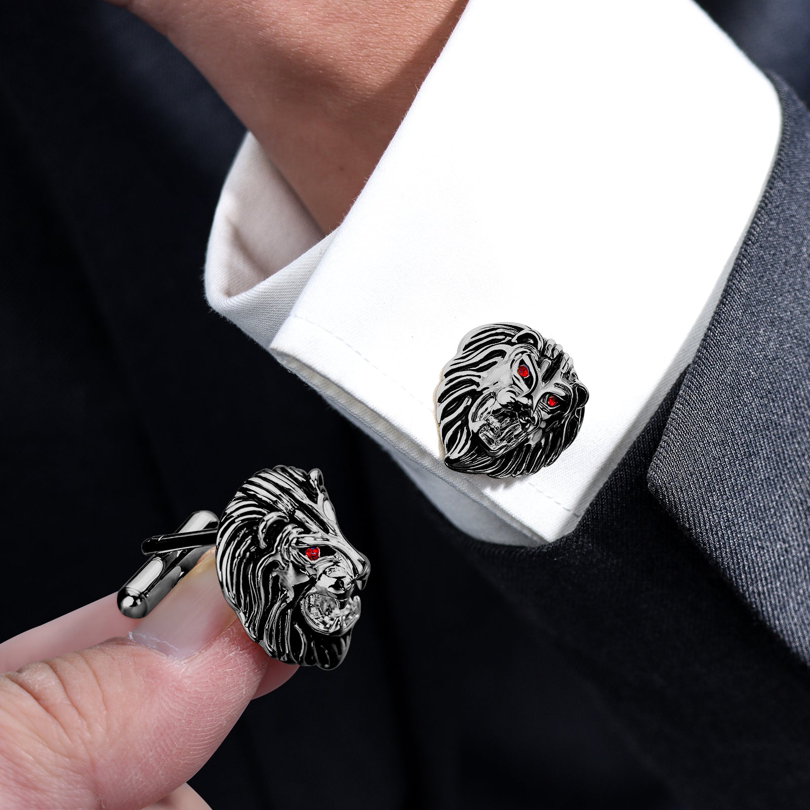 Vintage 2024 Bone Bovine Carved Lion Face Cufflinks