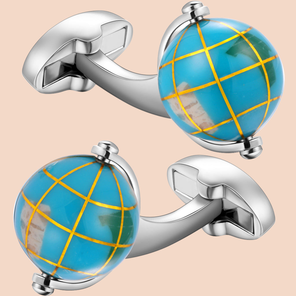 HAWSON Novelty Blue Globe Cufflinks for Men