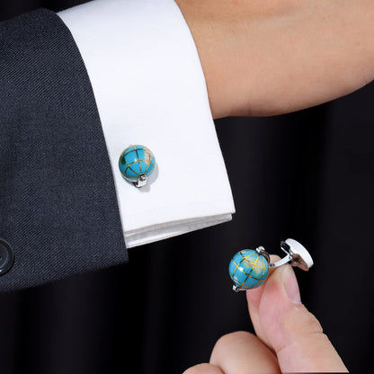 HAWSON Novelty Blue Globe Cufflinks for Men