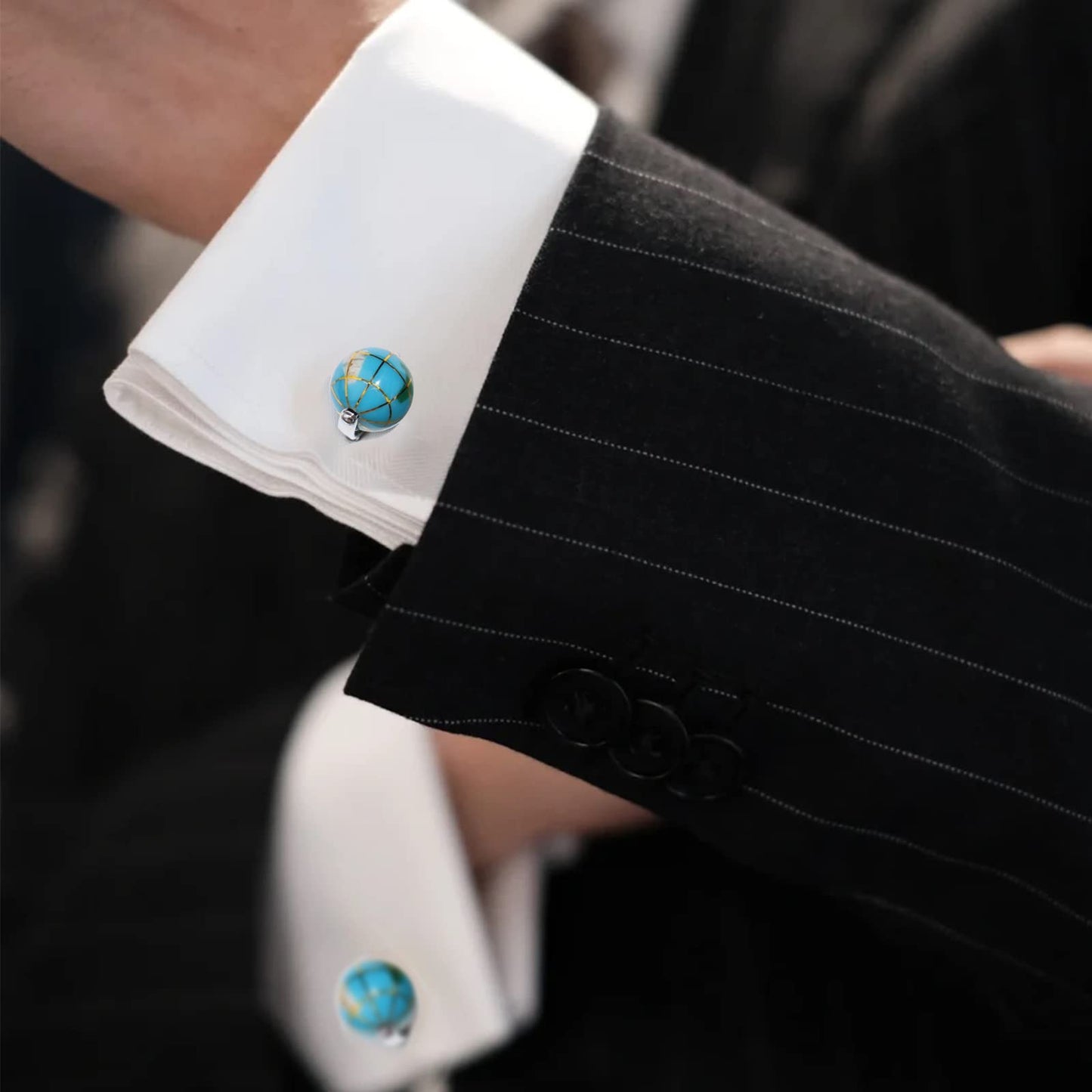 HAWSON Novelty Blue Globe Cufflinks for Men