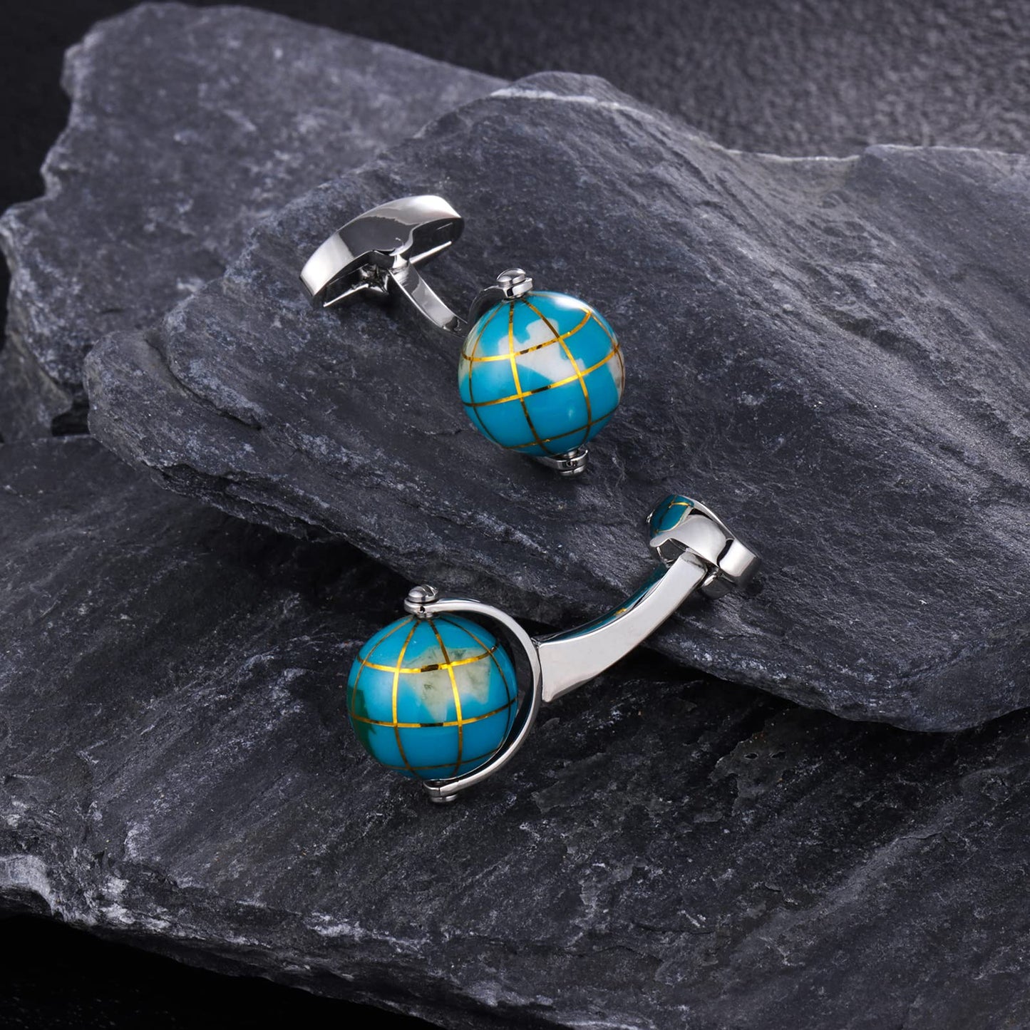 HAWSON Novelty Blue Globe Cufflinks for Men