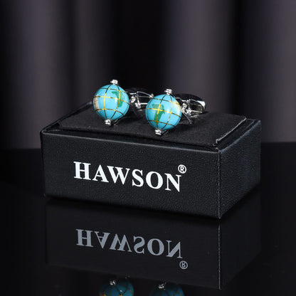 HAWSON Novelty Blue Globe Cufflinks for Men