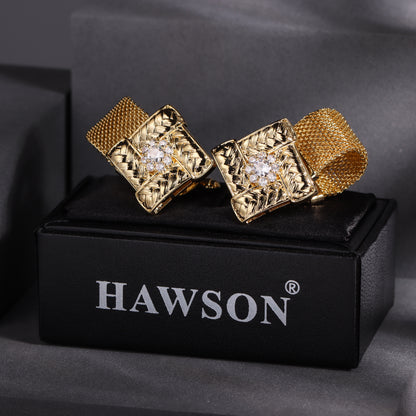 HAWSON Shiny Gold Tone Cufflinks with Chain