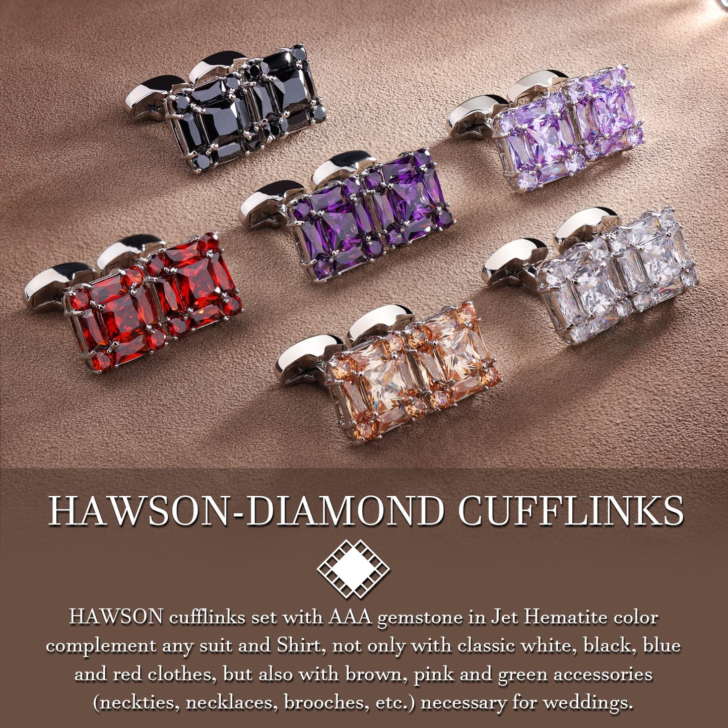 HAWSON Shiny Cufflinks for Men's Fancy Shirt for Suit, in Gift Box, Matching with Solid Tie in Red White Black Blue Easily