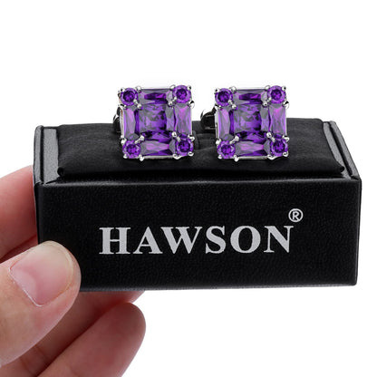 HAWSON Shiny Cufflinks for Men's Fancy Shirt for Suit, in Gift Box, Matching with Solid Tie in Red White Black Blue Easily